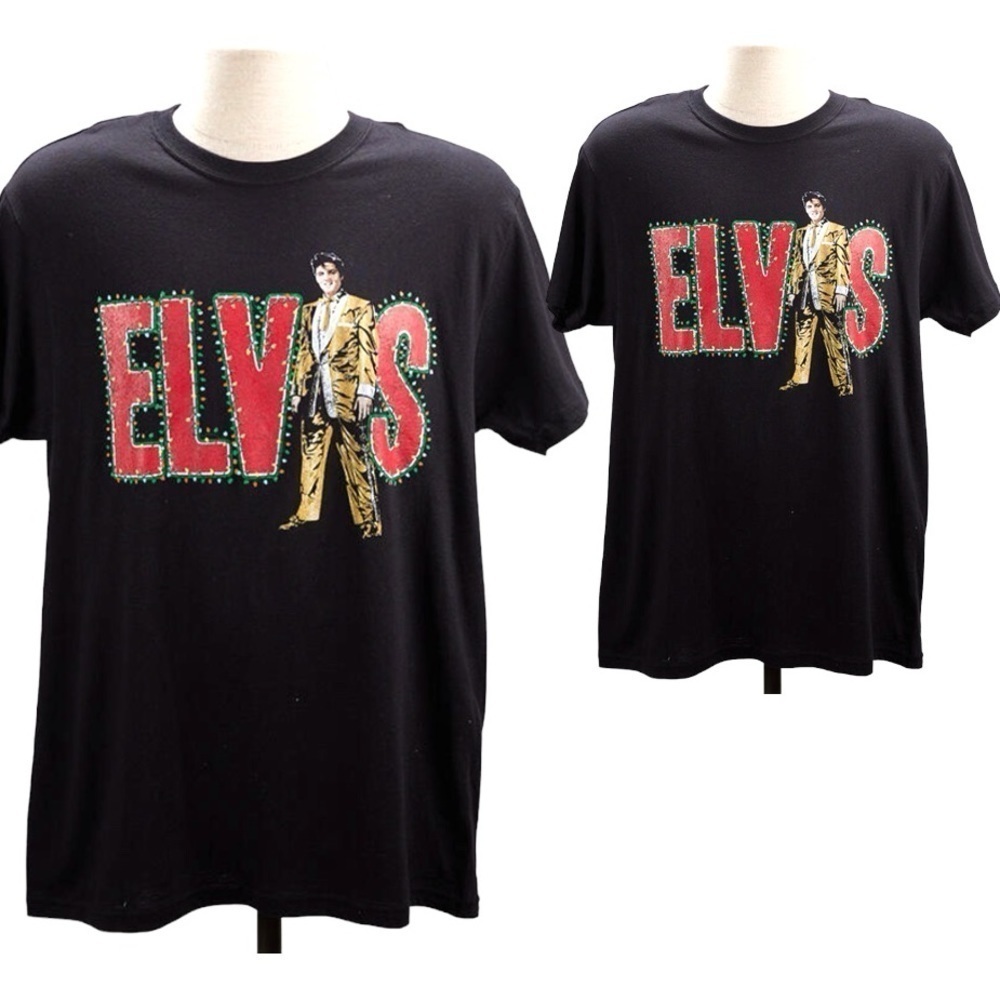 2 Elvis Presley Christmas Lights Graphic Tee shirts Bundle His & Hers Set NWT